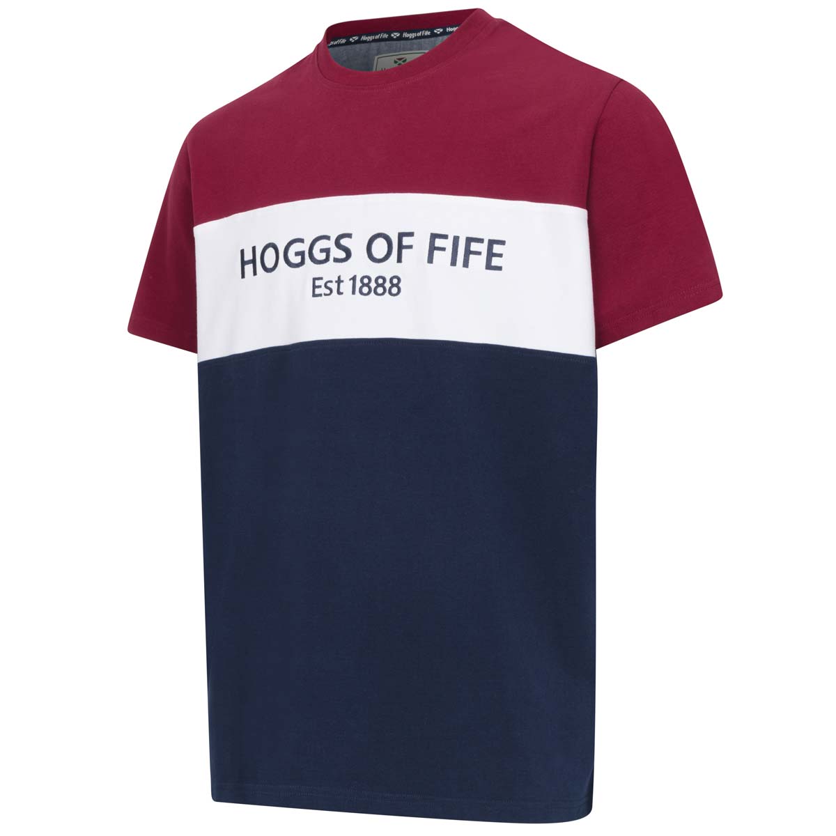 Hoggs of Fife Dalbeattie Colour Block T-Shirt - Burgundy/White/Navy Hoggs of Fife Dalbeattie Colour Block T-Shirt - Burgundy/White/Navy
