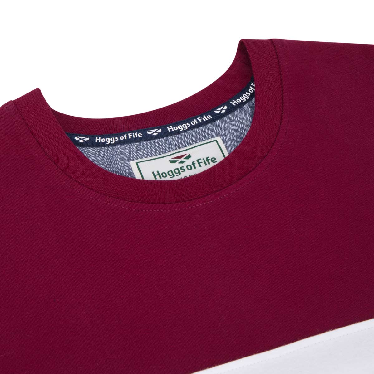Hoggs of Fife Dalbeattie Colour Block T-Shirt - Burgundy Neck Detail Hoggs of Fife Dalbeattie Colour Block T-Shirt - Burgundy Neck Detail