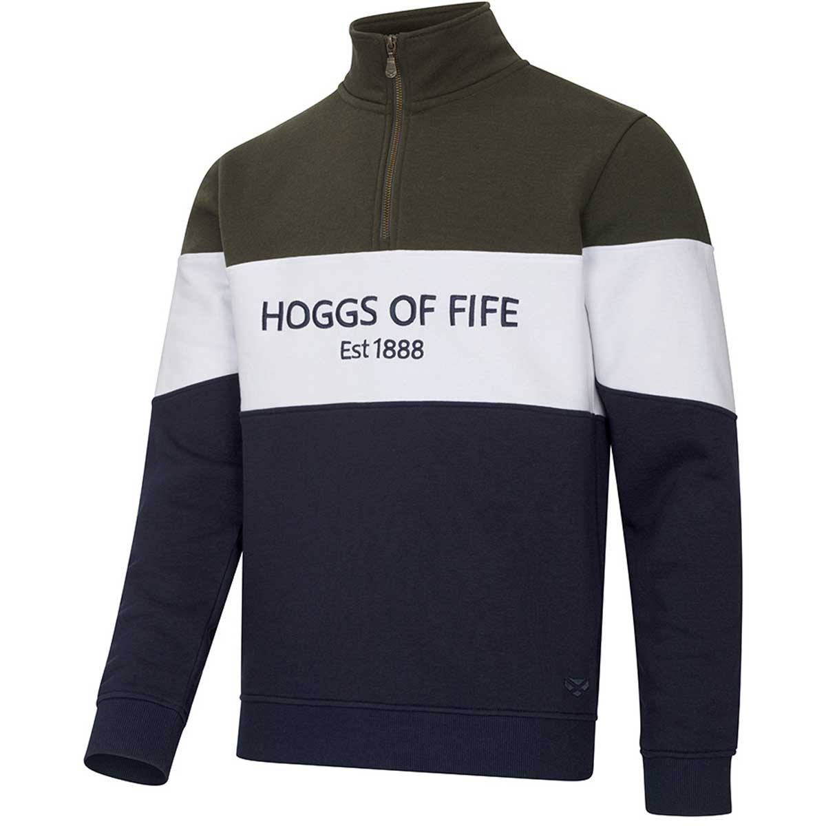 Hoggs of Fife Dumfries 1888 Quarter Zip Sweatshirt - Forest/White/Navy Front Hoggs of Fife Dumfries 1888 Quarter Zip Sweatshirt - Forest/White/Navy Front