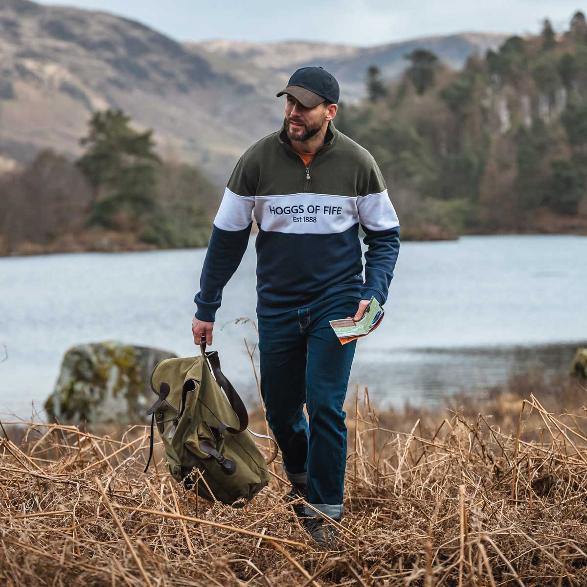 Hoggs of Fife Dumfries 1888 Quarter Zip Sweatshirt - Forest/White/Navy Hoggs of Fife Dumfries 1888 Quarter Zip Sweatshirt - Forest/White/Navy