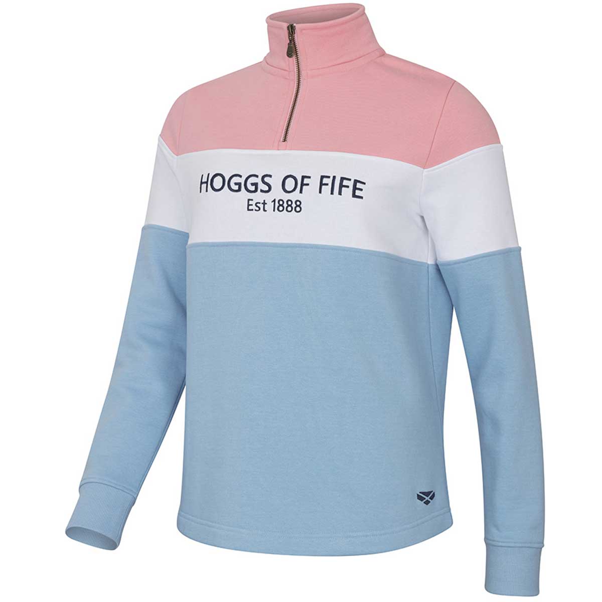 Hoggs of Fife Dumfries Ladies 1888 Quarter Zip Sweatshirt - Pink/White/Blue Hoggs of Fife Dumfries Ladies 1888 Quarter Zip Sweatshirt - Pink/White/Blue