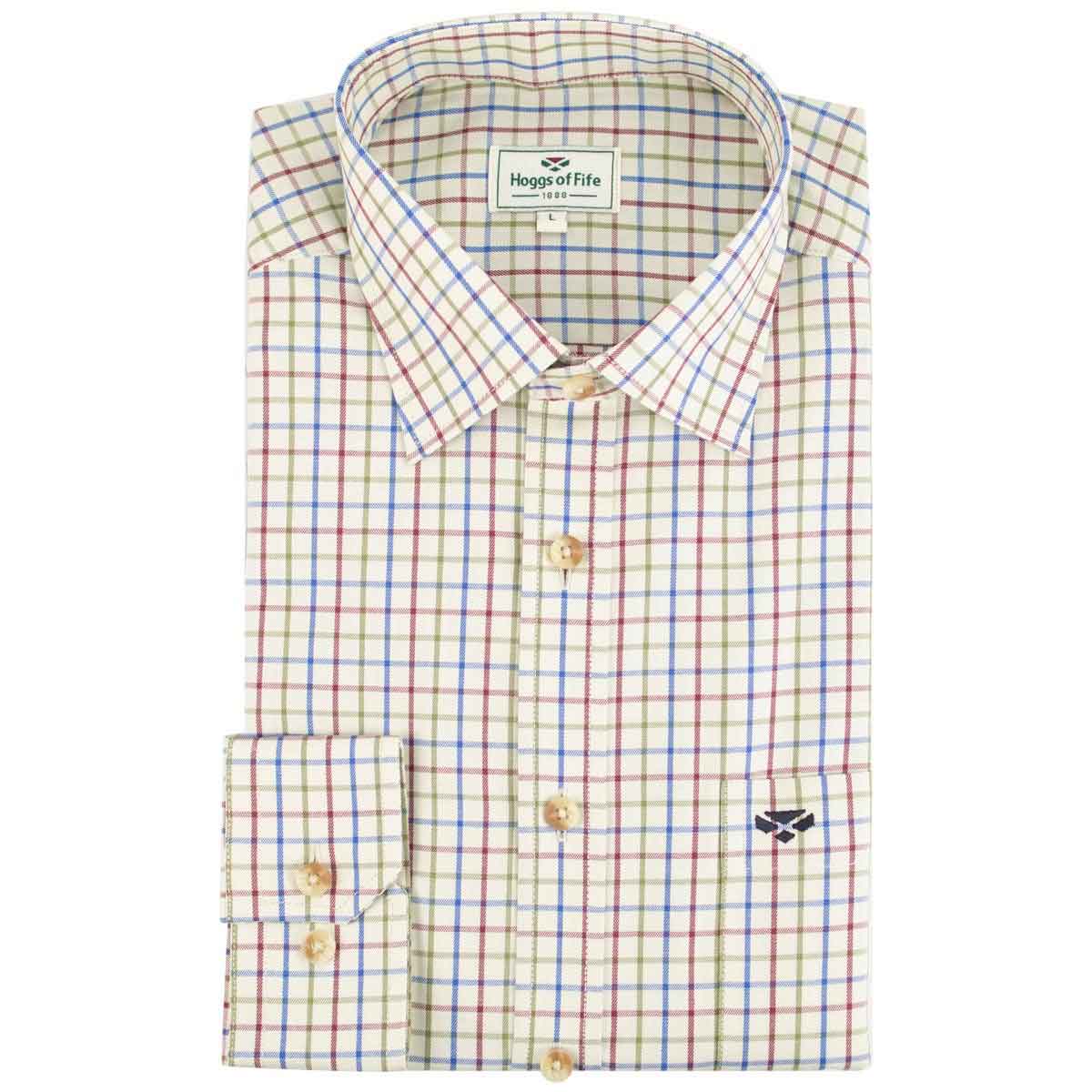 Hoggs of Fife Inverness Cotton Tattersall Shirt - wine/blue/green folded Hoggs of Fife Inverness Cotton Tattersall Shirt - wine/blue/green folded