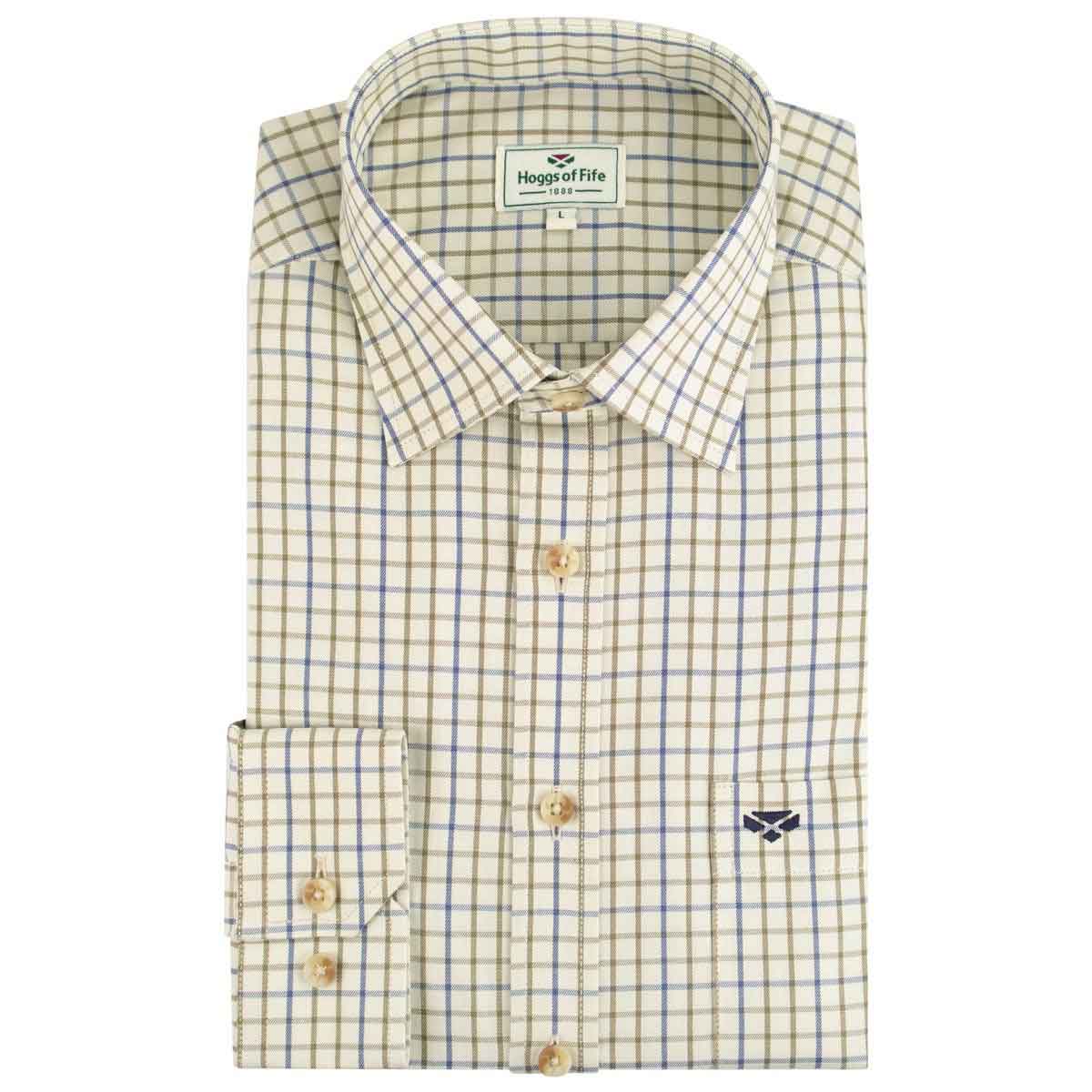 Hoggs of Fife Inverness Cotton Tattersall Shirt - navy/olive folded Hoggs of Fife Inverness Cotton Tattersall Shirt - navy/olive folded