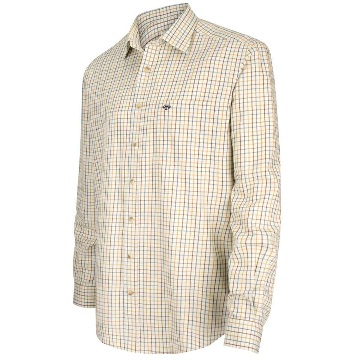 Hoggs of Fife Inverness Cotton Tattersall Shirt - Brown/Gold/Navy Hoggs of Fife Inverness Cotton Tattersall Shirt - Brown/Gold/Navy