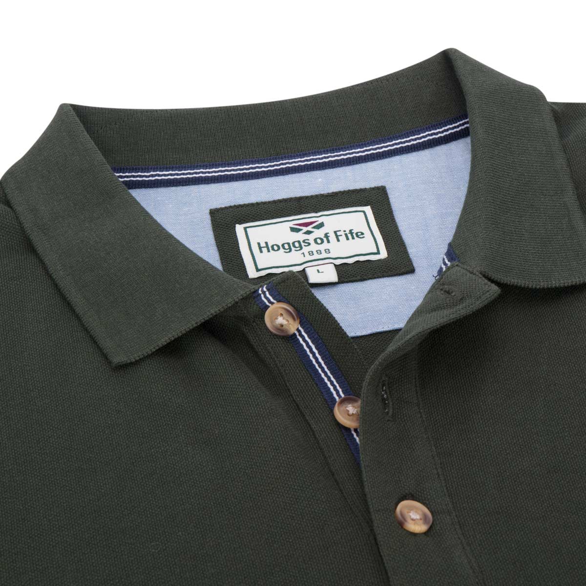 Hoggs of Fife Newton Pique Polo Shirt - Forest - Neck Detail Hoggs of Fife Newton Pique Polo Shirt - Forest - Neck Detail