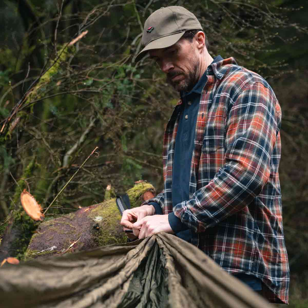 Hoggs of Fife Pitcairn Flannel Checked Shirt - Green/Rust Check - Model Hoggs of Fife Pitcairn Flannel Checked Shirt - Green/Rust Check - Model