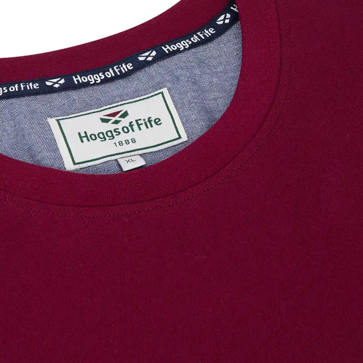 Hoggs of Fife Canonbie Printed T-Shirt - Burgundy - Neck Detail Hoggs of Fife Canonbie Printed T-Shirt - Burgundy - Neck Detail