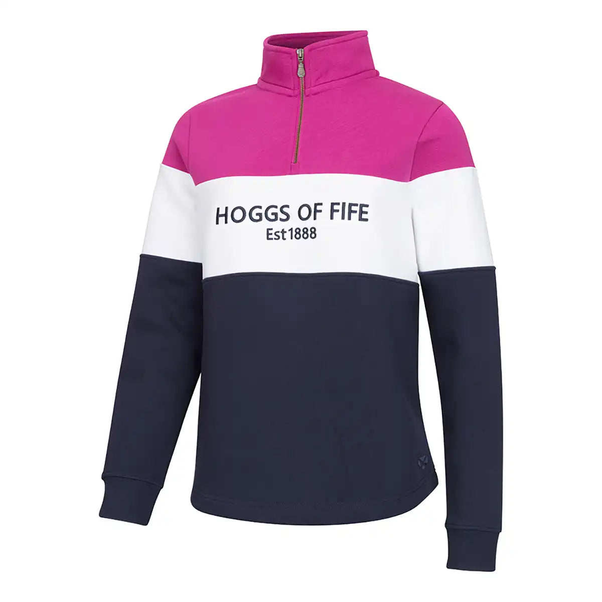 Hoggs of Fife Dumfries 1888 Ladies Quarter Zip Sweatshirt - Berry/White/Navy Hoggs of Fife Dumfries 1888 Ladies Quarter Zip Sweatshirt - Berry/White/Navy