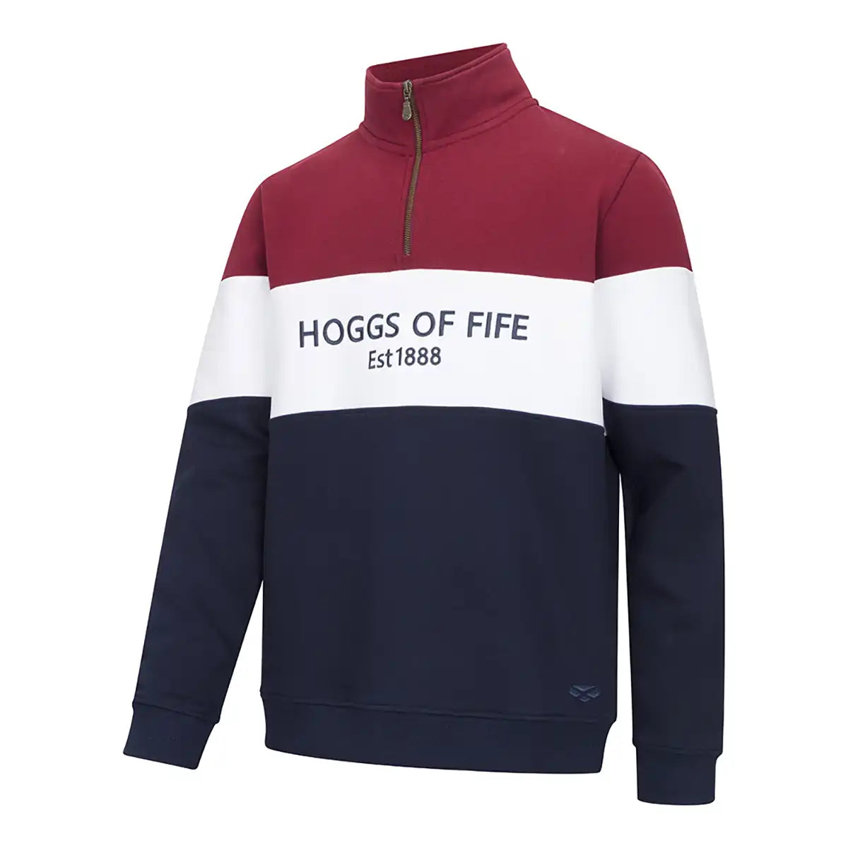 Hoggs of Fife Dumfries 1888 Quarter Zip Sweatshirt - Burgundy White - Front Hoggs of Fife Dumfries 1888 Quarter Zip Sweatshirt - Burgundy White - Front