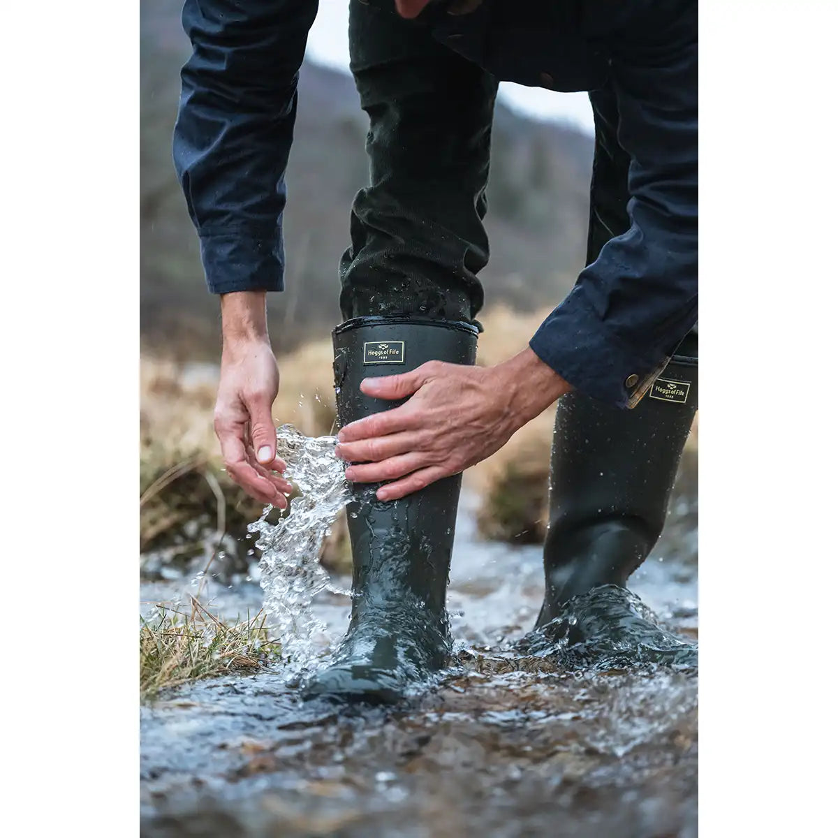 Hoggs of Fife Field Sport Neoprene-Lined Wellington Boots - Worn by Model Close Up Hoggs of Fife Field Sport Neoprene-Lined Wellington Boots - Worn by Model Close Up