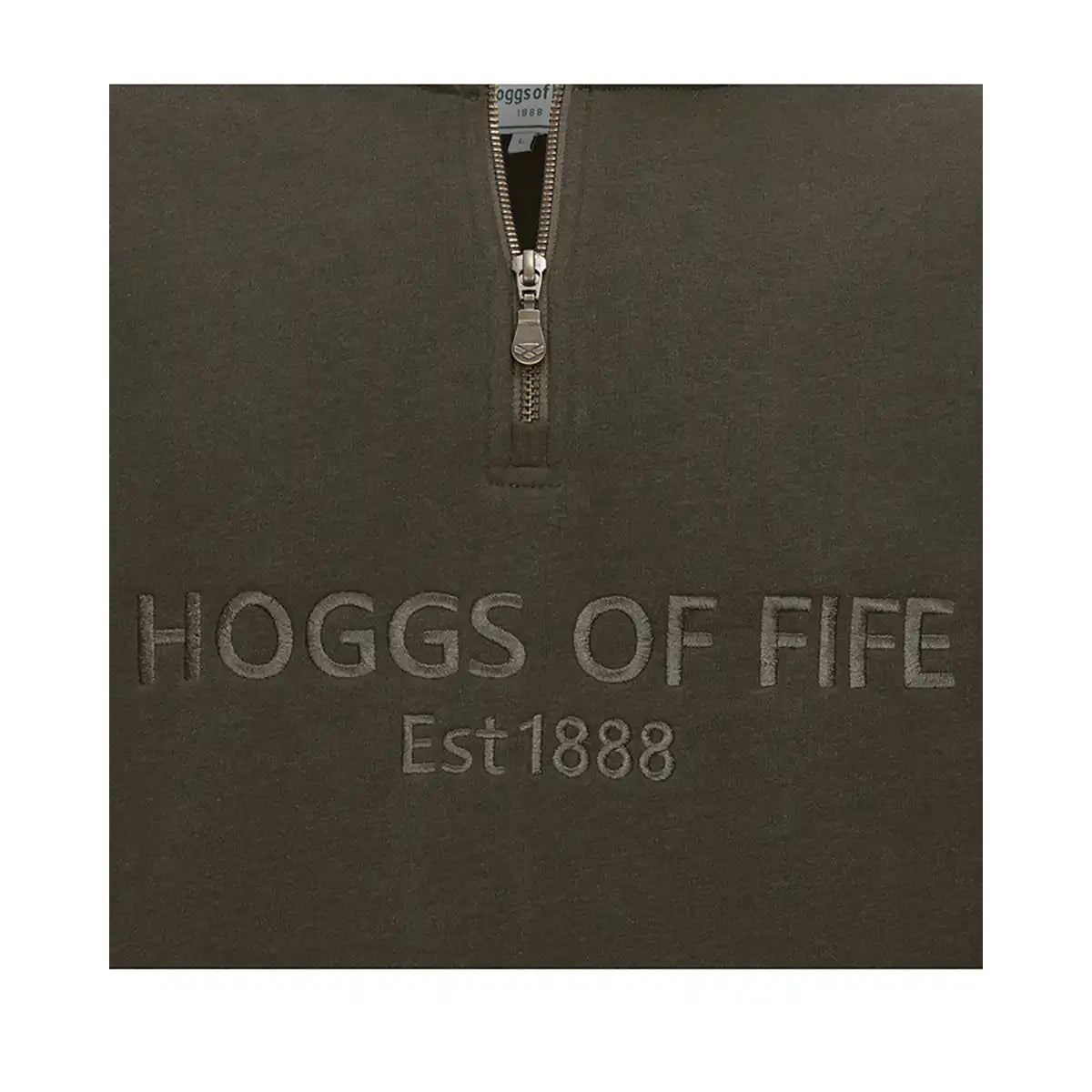 Hoggs of Fife Galloway 1888 Plain 1/4 Zip Sweatshirt - Forest - Logo Close Up Hoggs of Fife Galloway 1888 Plain 1/4 Zip Sweatshirt - Forest - Logo Close Up