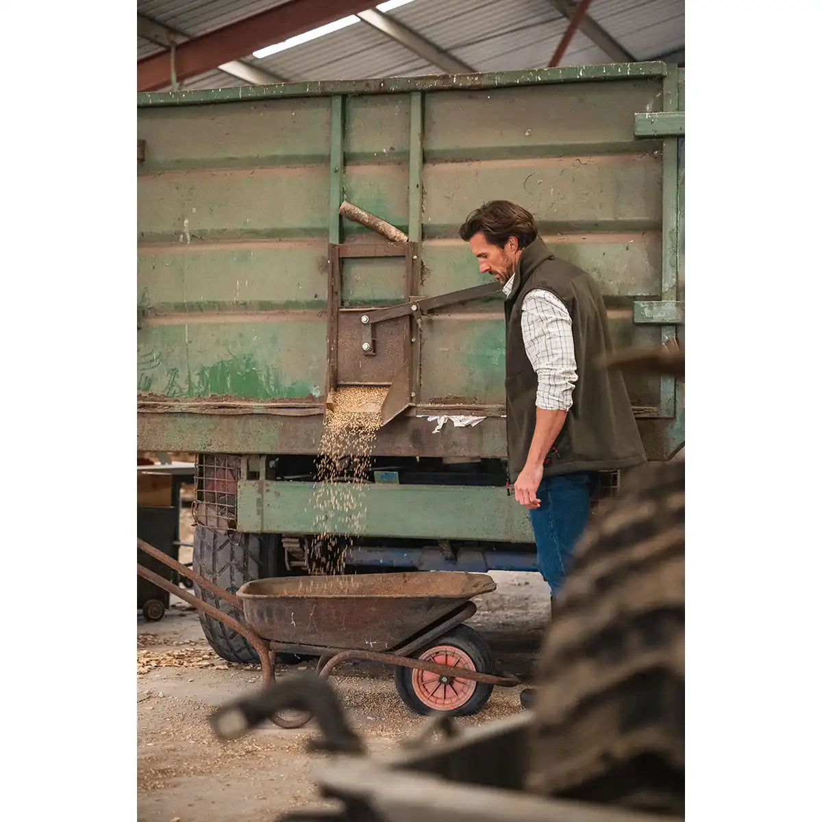 Hoggs of Fife Green King II Gilet - On Model Paired with Hoggs of Fife Balmoral Luxury Tattersall Shirt Hoggs of Fife Green King II Gilet - On Model Paired with Hoggs of Fife Balmoral Luxury Tattersall Shirt
