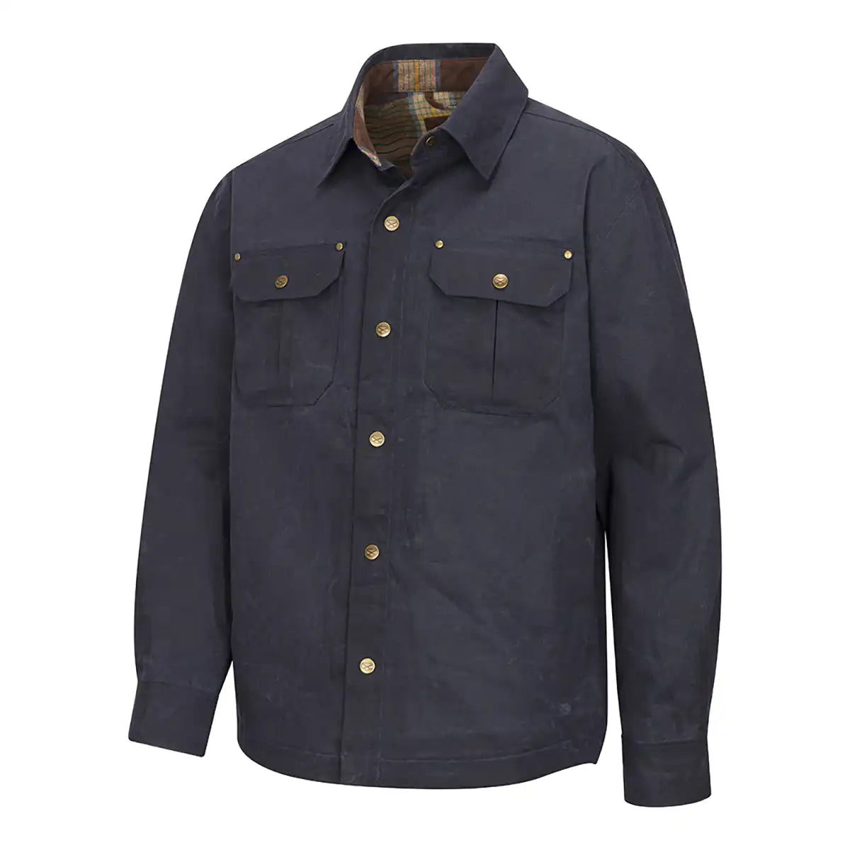 Hoggs of Fife Huntly Waxed Canvas Utility Overshirt - Navy - Front Hoggs of Fife Huntly Waxed Canvas Utility Overshirt - Navy - Front