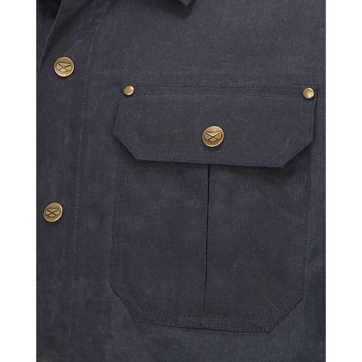 Hoggs of Fife Huntly Waxed Canvas Utility Overshirt - Navy - Pocket Detail Hoggs of Fife Huntly Waxed Canvas Utility Overshirt - Navy - Pocket Detail