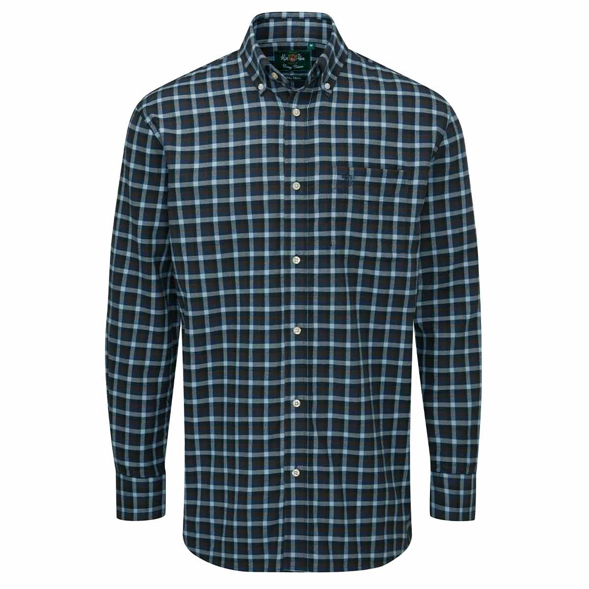 Alan Paine Ilkley Flannel Button Down Collar Shirt - Brown/Blue Alan Paine Ilkley Flannel Button Down Collar Shirt - Brown/Blue