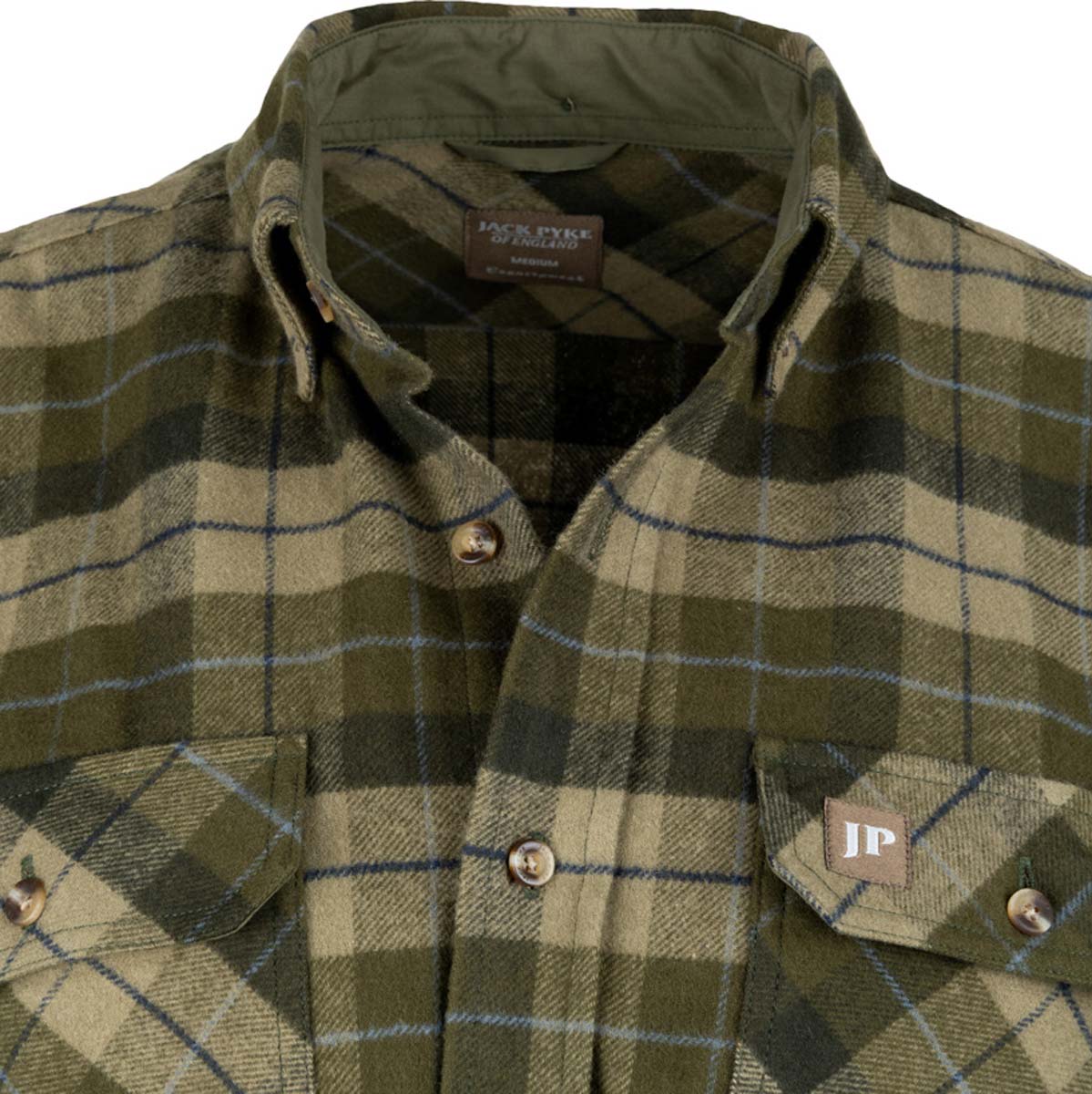 Jack Pyke Bleasdale Heavy Flannel Shirt - Green - Collar detail Jack Pyke Bleasdale Heavy Flannel Shirt - Green - Collar detail