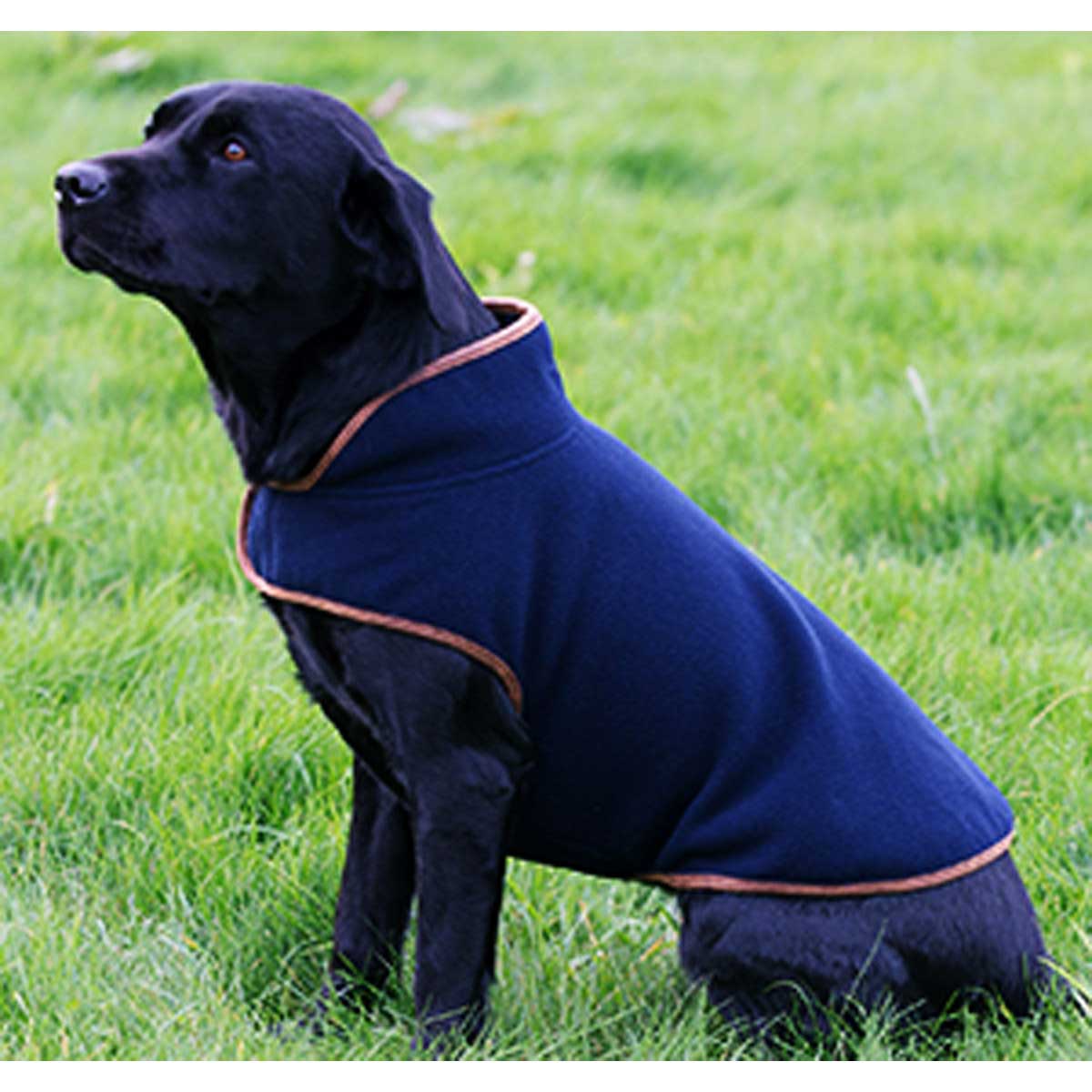 Jack Pyke Fleece Dog Coat - navy on dog Jack Pyke Fleece Dog Coat - navy on dog