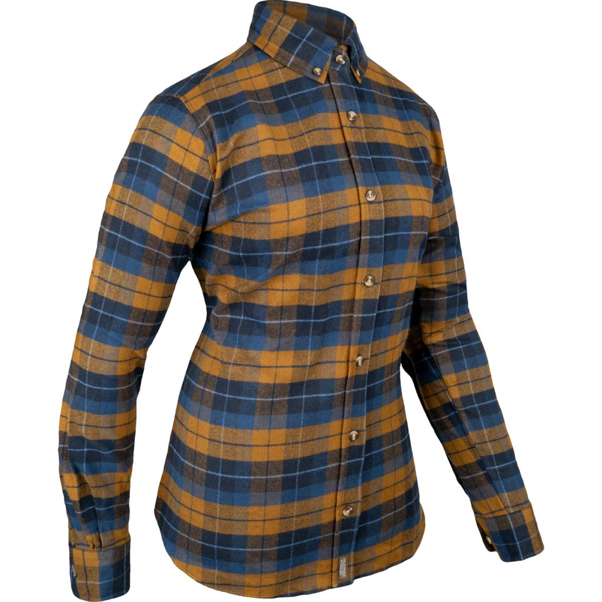 Jack Pyke Ladies Bleasdale Heavy Flannel Shirt - Navy/Russet - Angled View Jack Pyke Ladies Bleasdale Heavy Flannel Shirt - Navy/Russet - Angled View