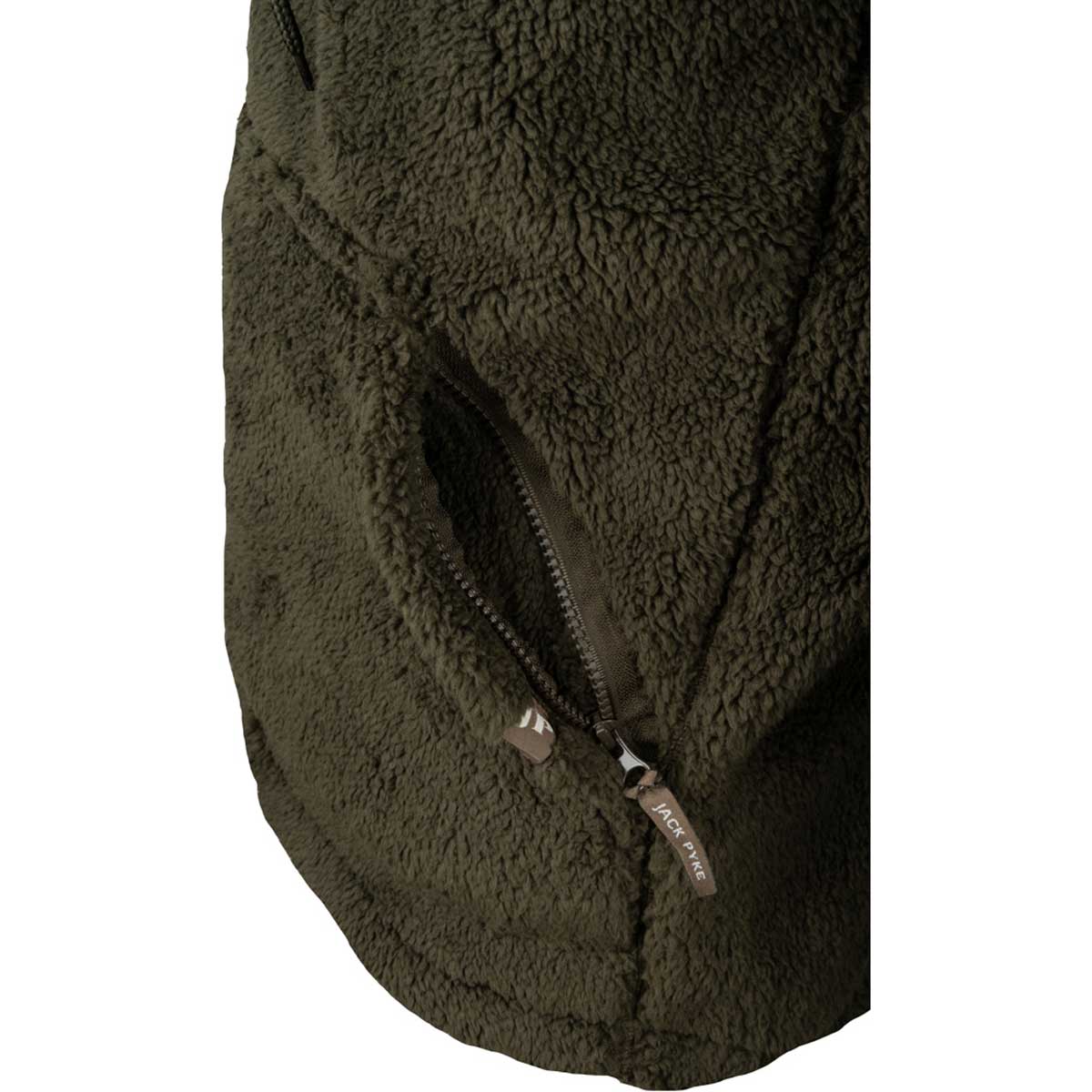 Jack Pyke Sherpa Fleece Hoodie Gen 2 - dark olive pocket detail Jack Pyke Sherpa Fleece Hoodie Gen 2 - dark olive pocket detail