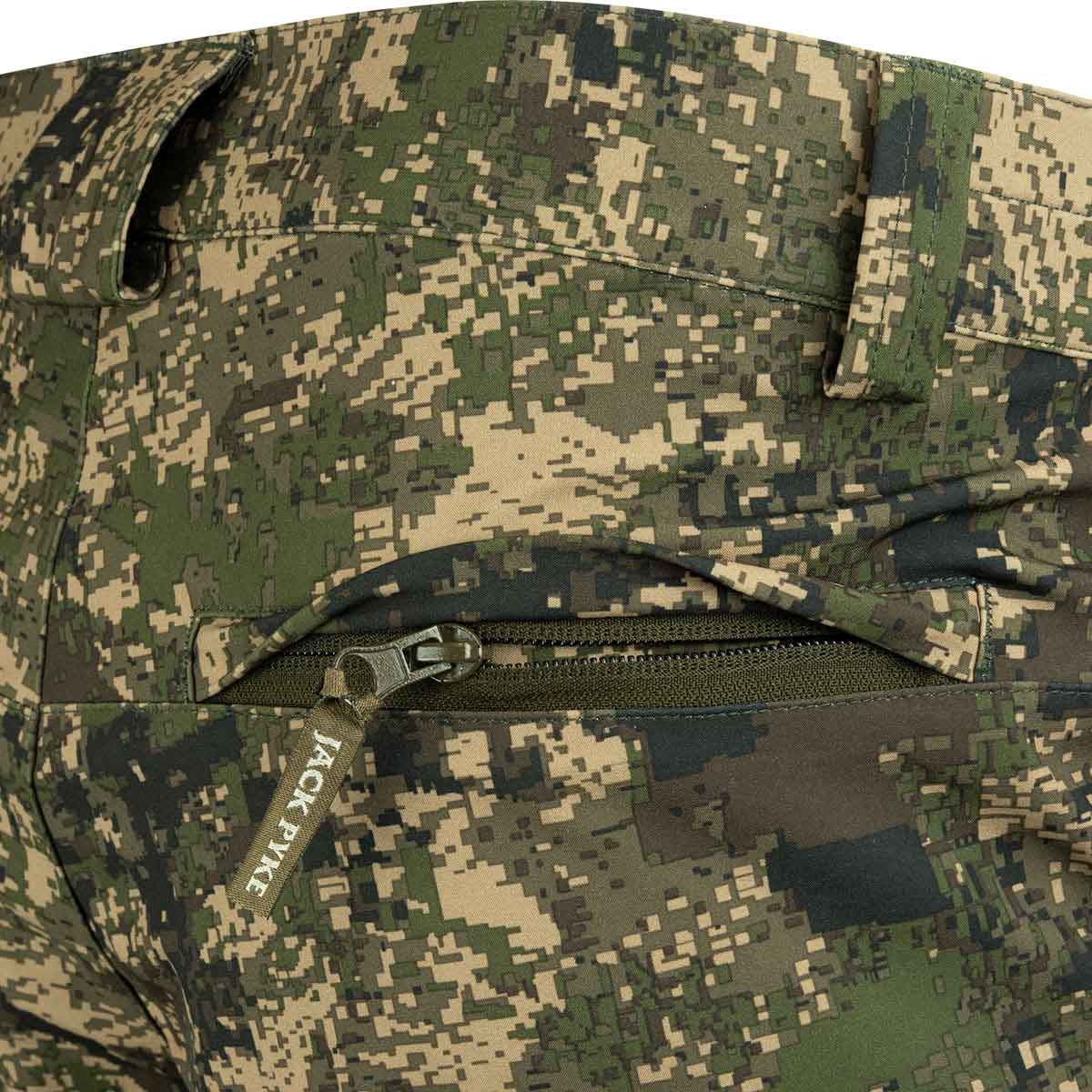 Jack Pyke Softshell Trousers Digicam - rear pocket detail Jack Pyke Softshell Trousers Digicam - rear pocket detail