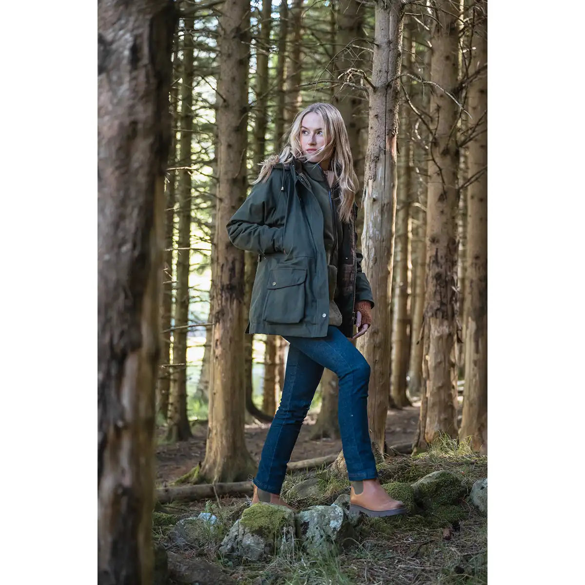 Hoggs of FIfe Kelso Waterproof Waxed Jacket - Womens - Lifestyle on Model Hoggs of FIfe Kelso Waterproof Waxed Jacket - Womens - Lifestyle on Model