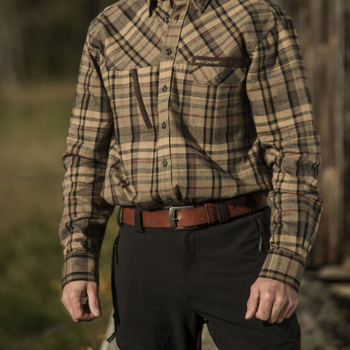 Deerhunter Leather Belt, width 4cm - Cognac Brown - On Model Deerhunter Leather Belt, width 4cm - Cognac Brown - On Model