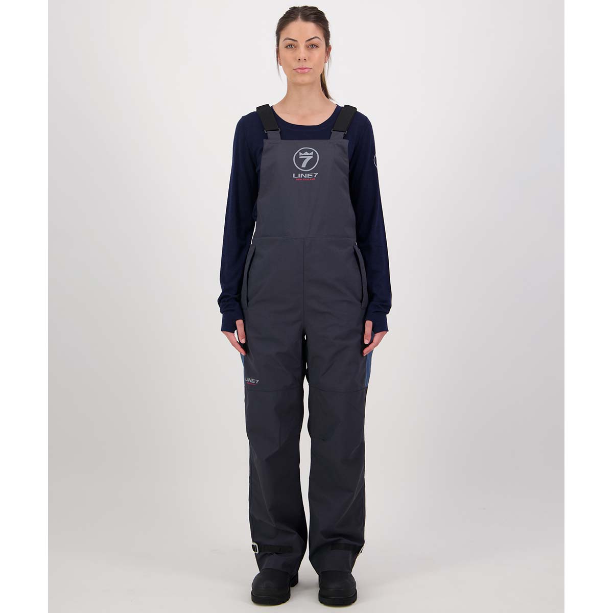 Line 7 Storm Armour10 Women's Waterproof 2 Layer Bib Overtrousers - On Model - Front Line 7 Storm Armour10 Women's Waterproof 2 Layer Bib Overtrousers - On Model - Front