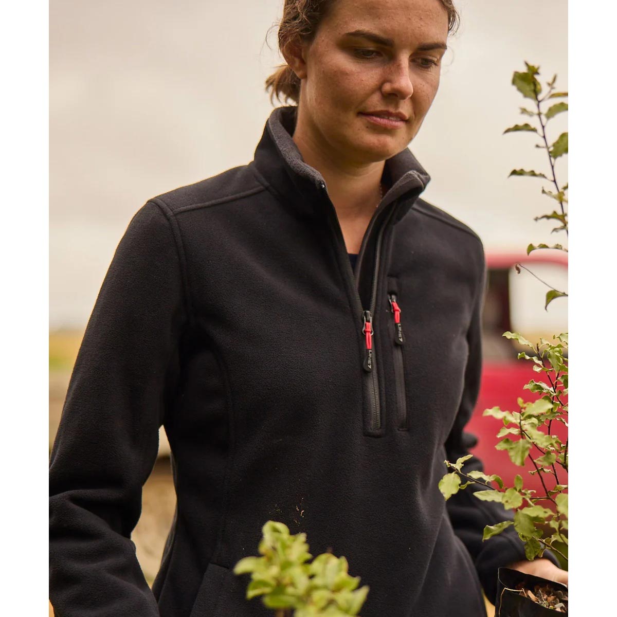 Line 7 Territory Wind Pro 1/2 Zip Women's Windproof Fleece Jacket - On Model Line 7 Territory Wind Pro 1/2 Zip Women's Windproof Fleece Jacket - On Model