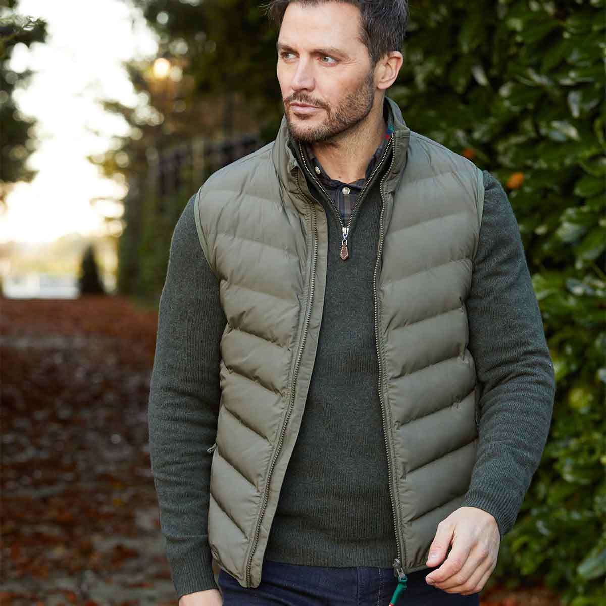 Alan Paine Calsall Men's Hybrid Gilet - Olive - Model Alan Paine Calsall Men's Hybrid Gilet - Olive - Model