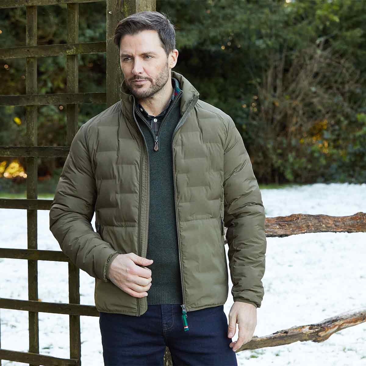 Alan Paine Calsall Men's Hybrid Jacket - Olive - Model Alan Paine Calsall Men's Hybrid Jacket - Olive - Model