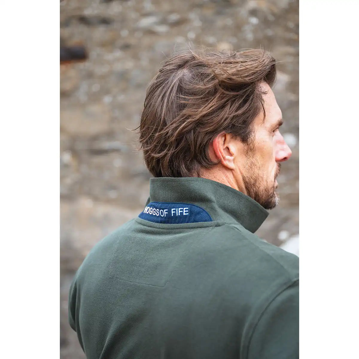 Hoggs of Fife Newton Pique Polo Shirt - Forest - Collar Close Up Hoggs of Fife Newton Pique Polo Shirt - Forest - Collar Close Up