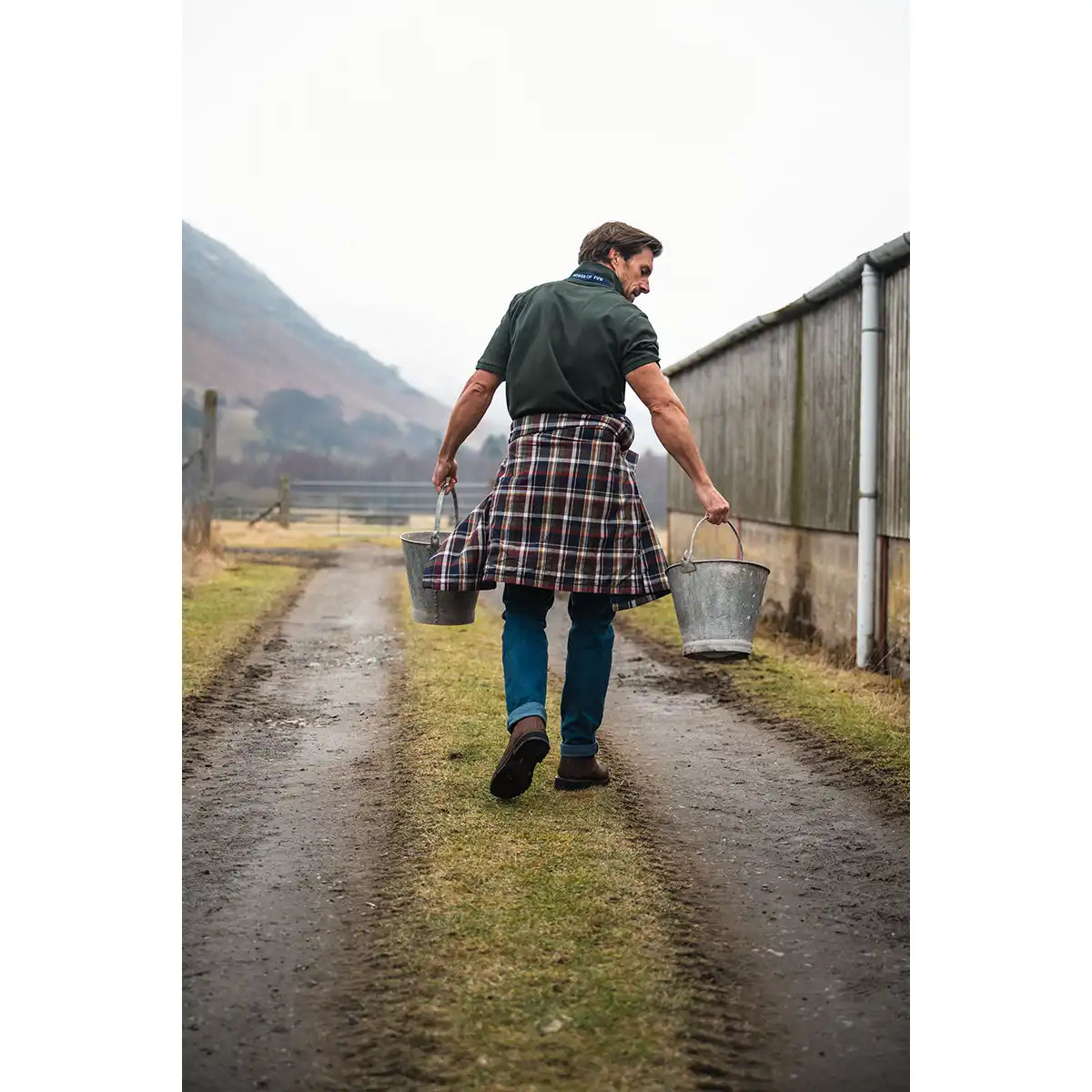 Hoggs of Fife Newton Pique Polo Shirt - Forest - Worn By Model - Back Hoggs of Fife Newton Pique Polo Shirt - Forest - Worn By Model - Back
