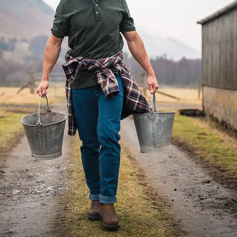 Hoggs of Fife Clyde Comfort Denim Jeans - Indigo Denim - Worn By Model Hoggs of Fife Clyde Comfort Denim Jeans - Indigo Denim - Worn By Model