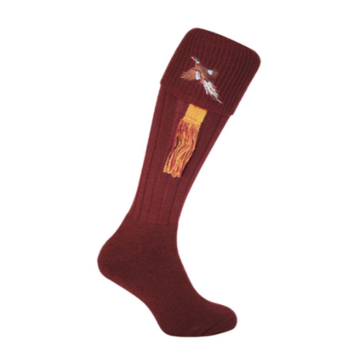 Bisley Embroidered Pheasant Stockings Burgundy