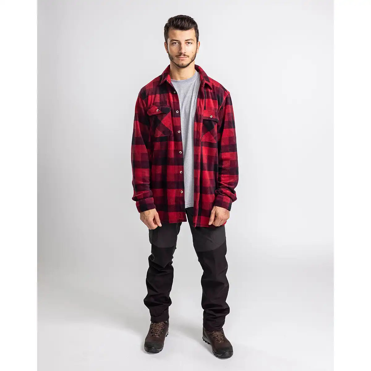 Pinewood Finnveden Canada Shirt- Red/Black- On Model Pinewood Finnveden Canada Shirt- Red/Black- On Model