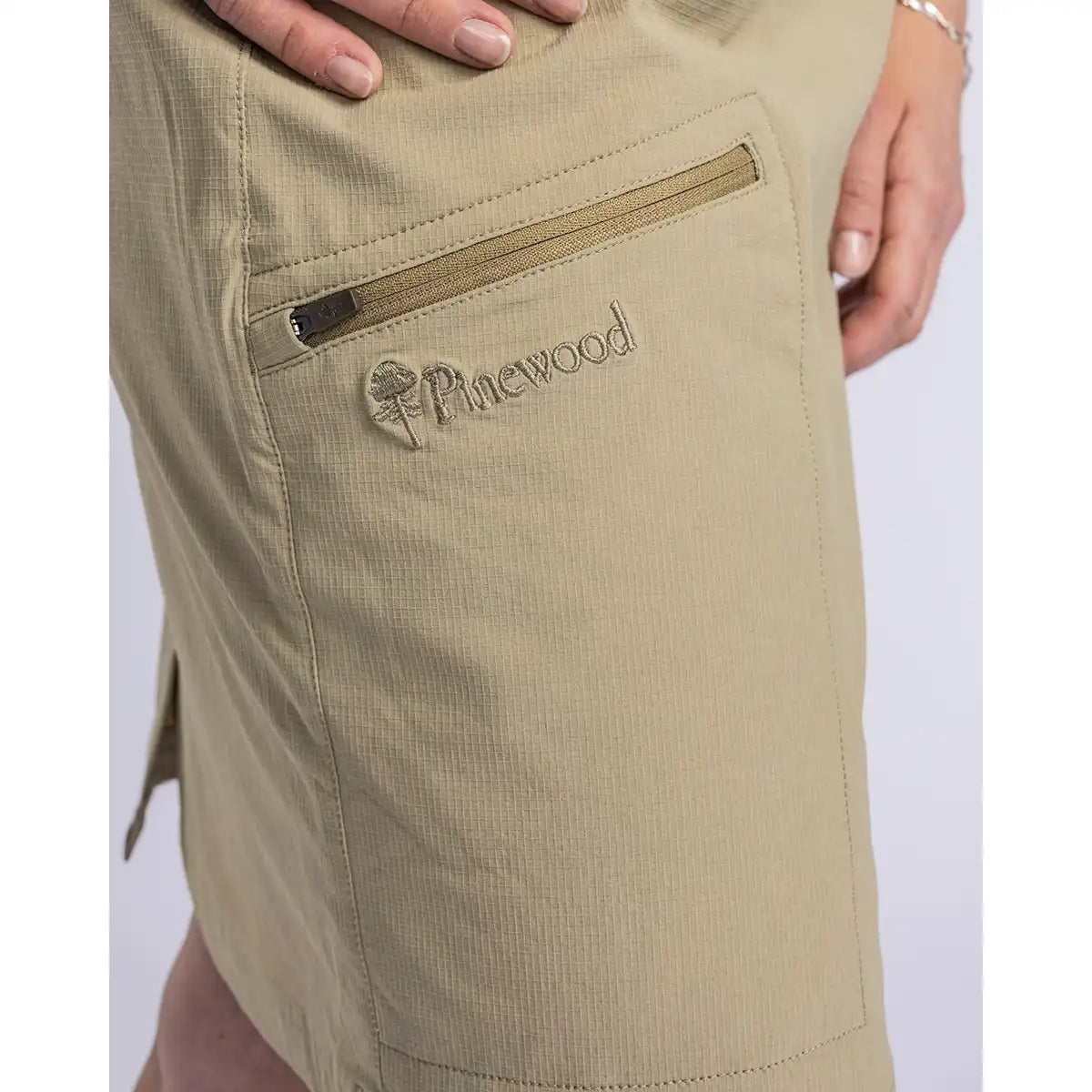 Pinewood Finnveden Hiking Skort- Light Khaki- Zipped Pocket Detail Pinewood Finnveden Hiking Skort- Light Khaki- Zipped Pocket Detail