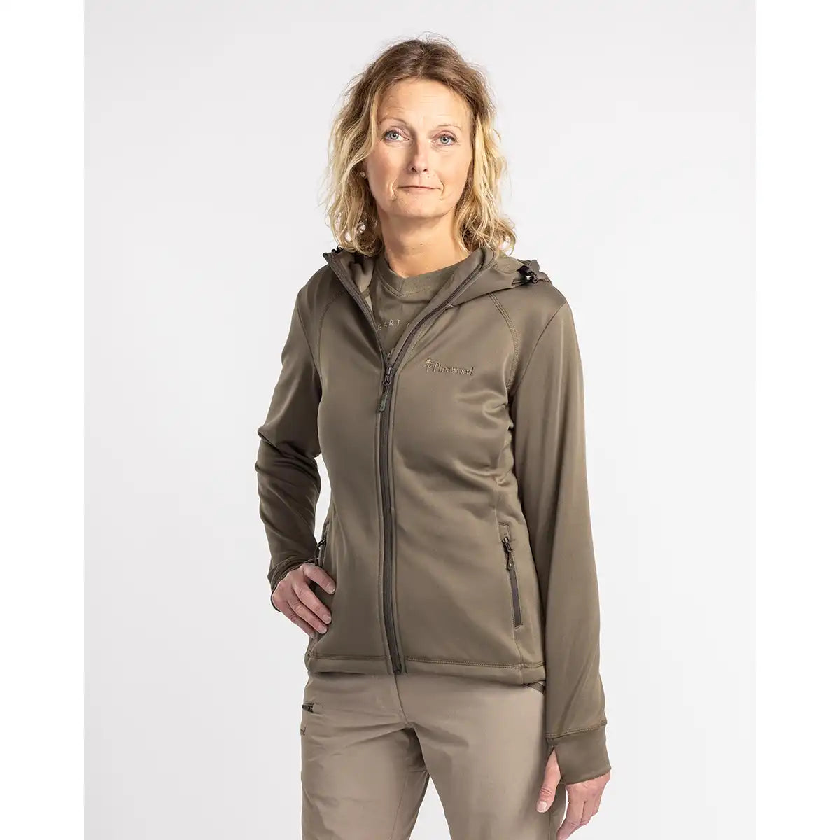 Pinewood Finnveden Women's Hoodie- Olive- On Model Pinewood Finnveden Women's Hoodie- Olive- On Model
