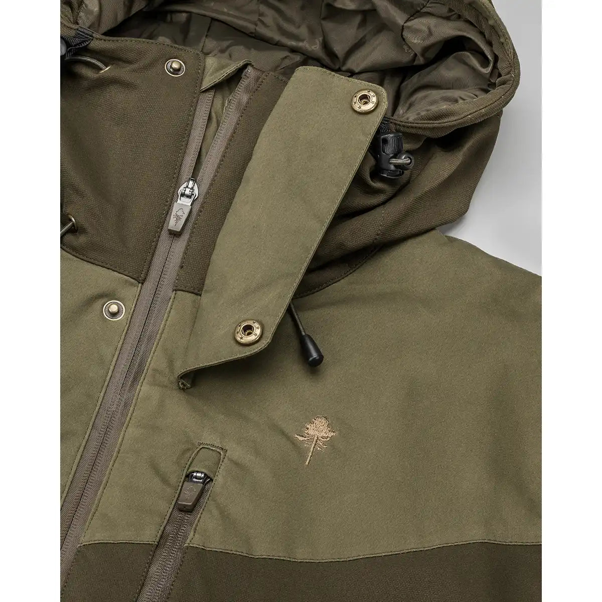 Pinewood Finnveden Hybrid Extreme Jacket- Dark Olive/H.Olive- Close Up Pinewood Finnveden Hybrid Extreme Jacket- Dark Olive/H.Olive- Close Up