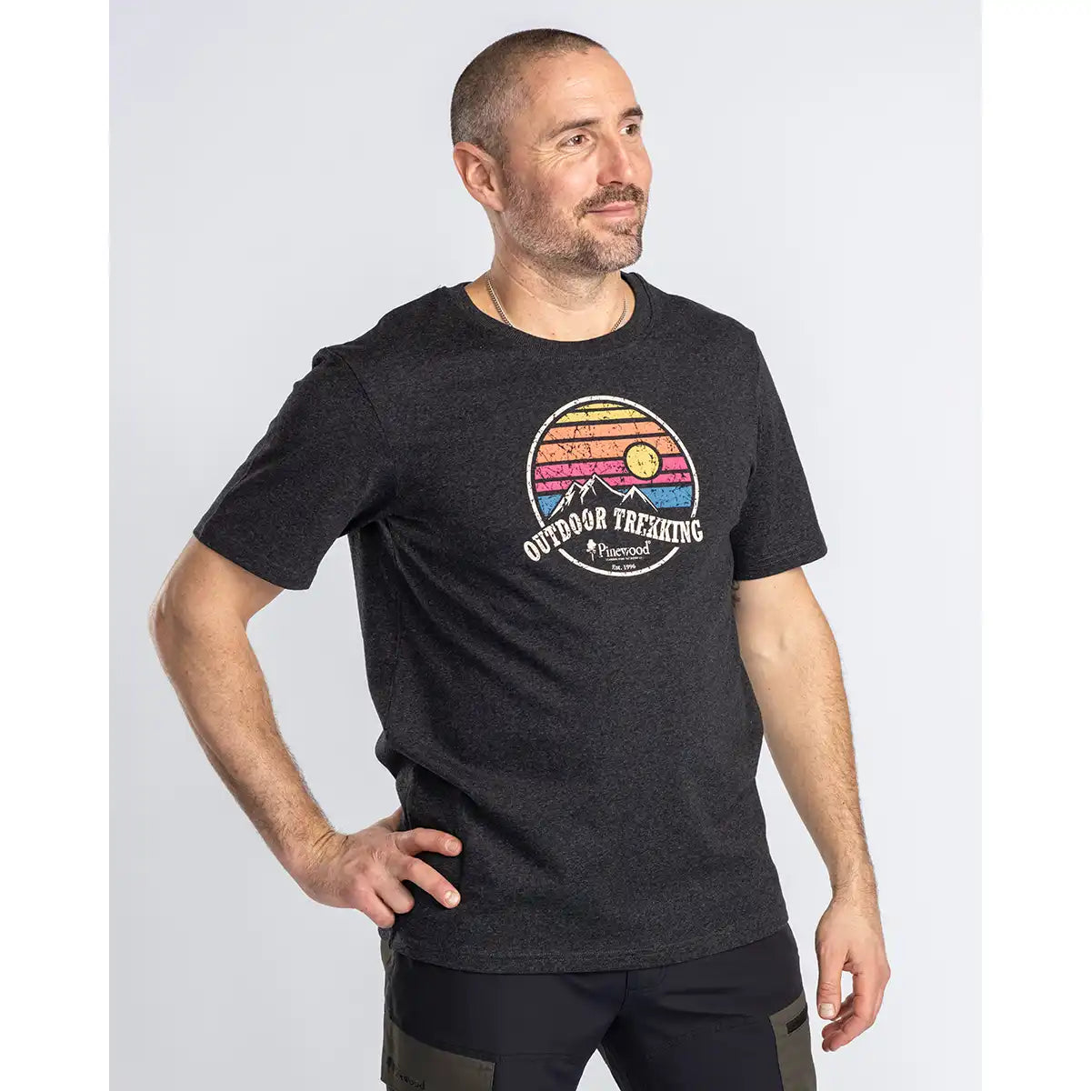 Pinewood Finnveden Recycled Outdoor T-Shirt - Dark Anthracite/Sunset - Worn By Model Pinewood Finnveden Recycled Outdoor T-Shirt - Dark Anthracite/Sunset - Worn By Model