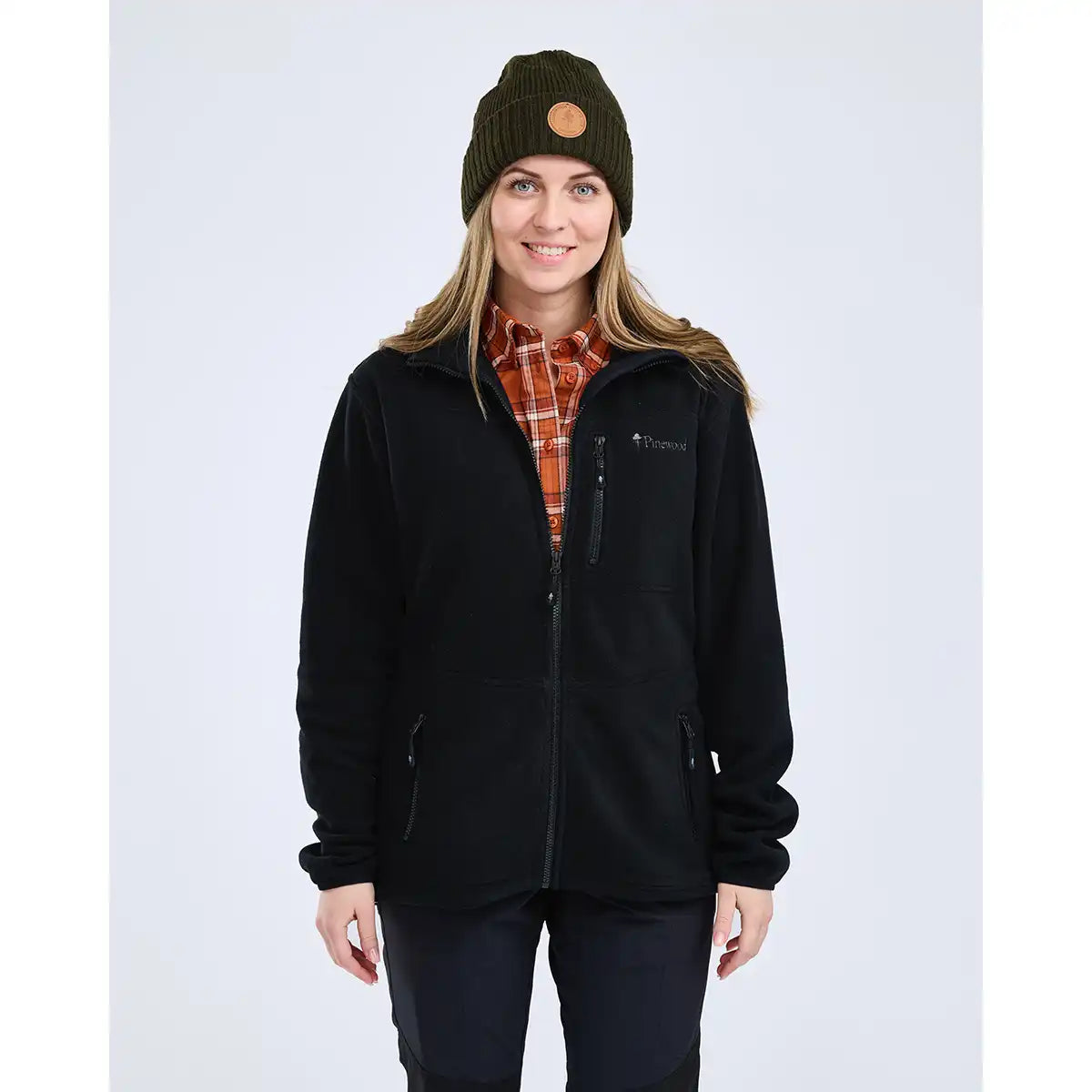 Pinewood Finnveden Women's Fleece Jacket - Black - Worn By Model - Front Pinewood Finnveden Women's Fleece Jacket - Black - Worn By Model - Front