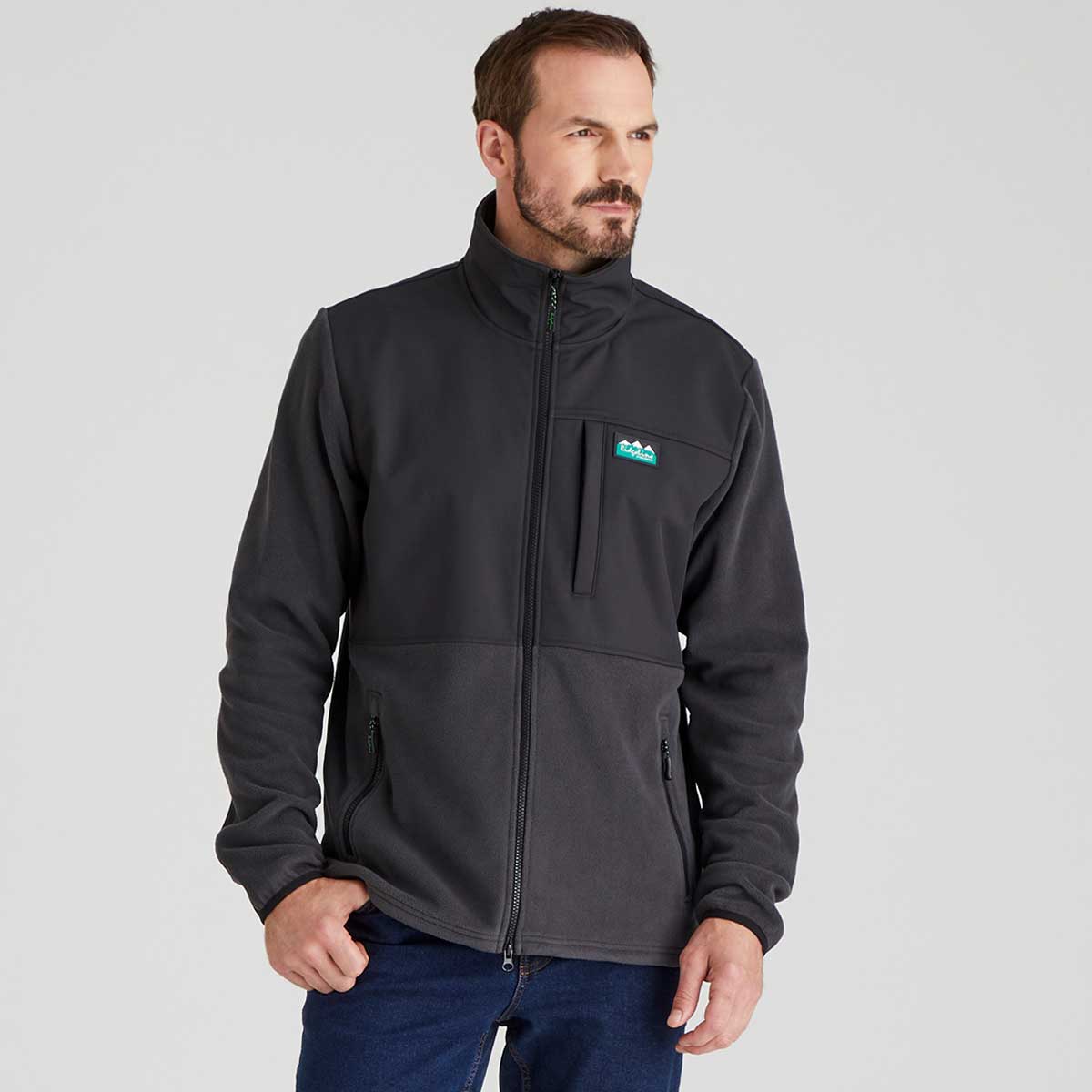 Ridgeline Hybrid Men's Fleece Jacket - Shale - On Model Ridgeline Hybrid Men's Fleece Jacket - Shale - On Model