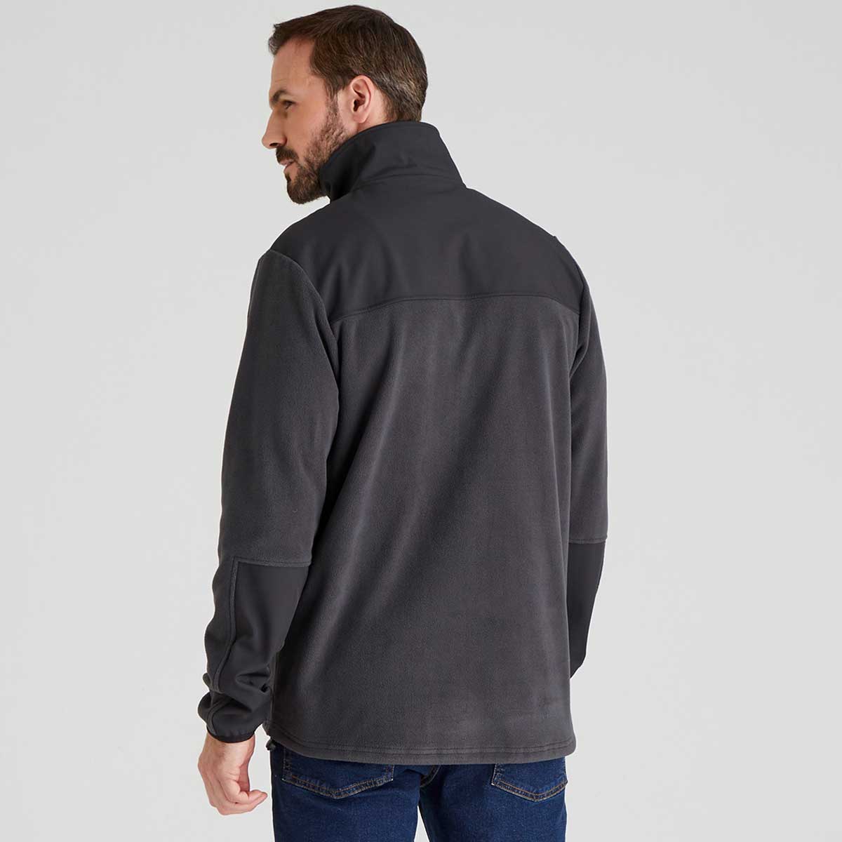Ridgeline Hybrid Men's Fleece Jacket - Shale - On Model - Rear Ridgeline Hybrid Men's Fleece Jacket - Shale - On Model - Rear