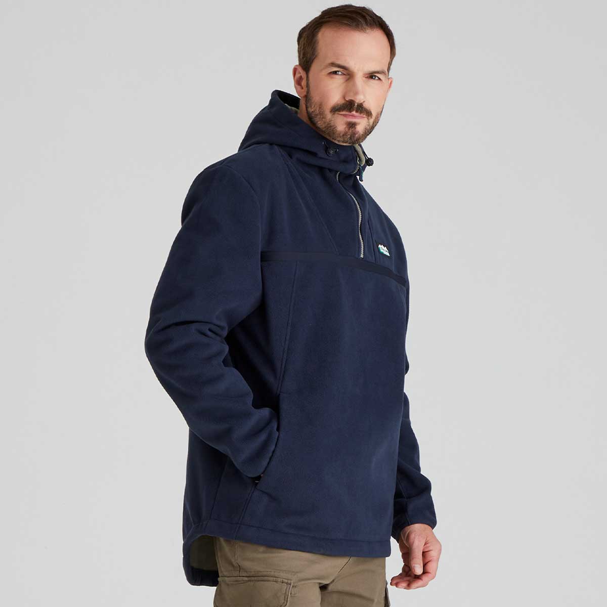 Ridgeline Kodiak Mens Fleece Smock - Navy - On Model - Side View Ridgeline Kodiak Mens Fleece Smock - Navy - On Model - Side View