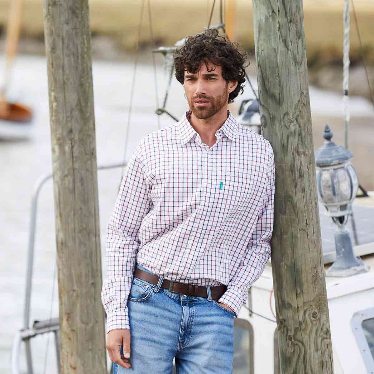 Ridgeline Sedgebrook Men's Checked Shirt - Shale/Deep Russet - Model Ridgeline Sedgebrook Men's Checked Shirt - Shale/Deep Russet - Model