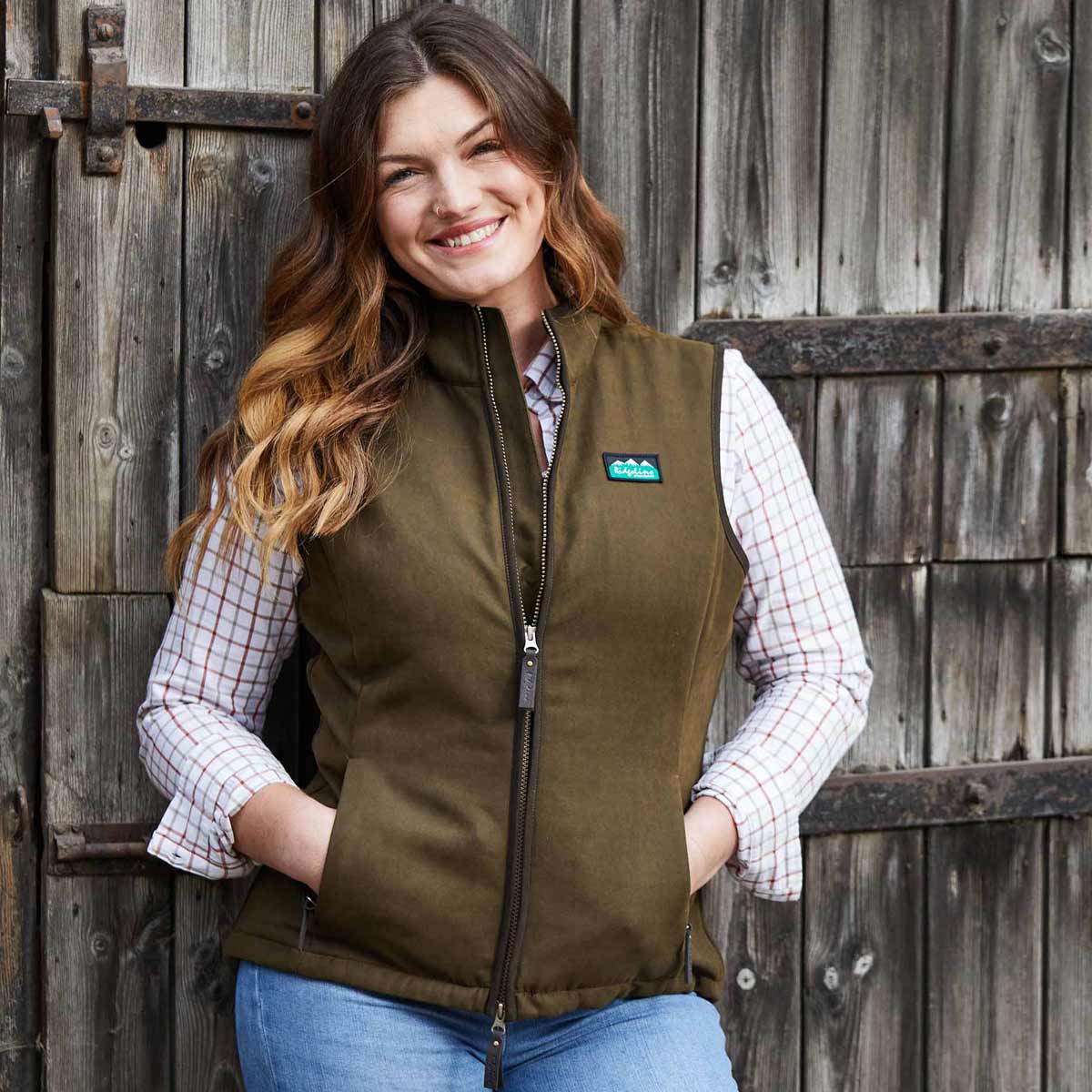 Ridgeline Ladies Gilet in Monarch Style - Moody Teak On Model Ridgeline Ladies Gilet in Monarch Style - Moody Teak On Model