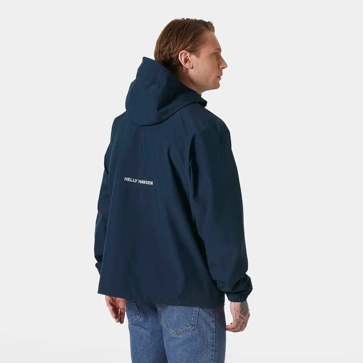 Helly Hansen Sandoy Rain Jacket- Navy- back view on model Helly Hansen Sandoy Rain Jacket- Navy- back view on model
