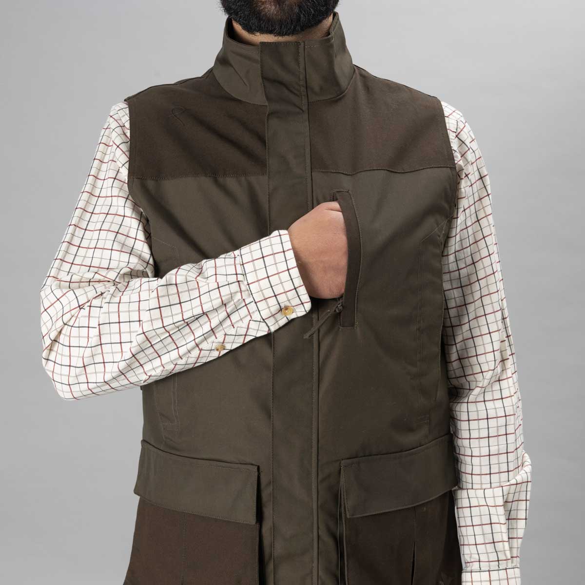 Seeland Arden Waistcoat - chest pocket on model Seeland Arden Waistcoat - chest pocket on model