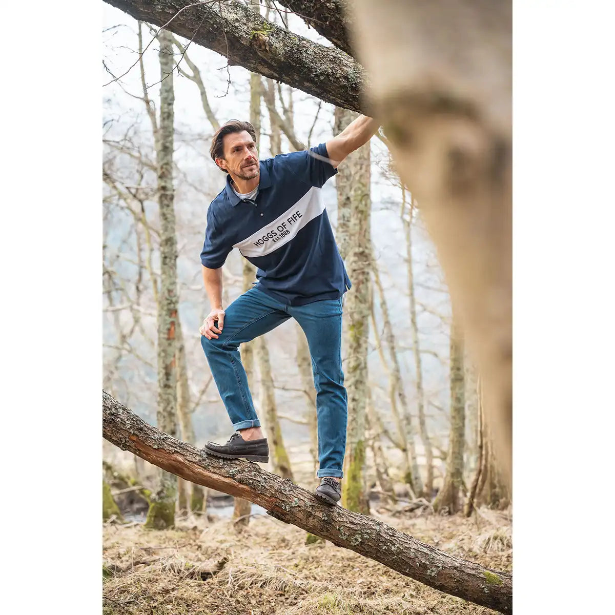 Hoggs of Fife Stewart Block Pique Polo Shirt - Worn by Model Hoggs of Fife Stewart Block Pique Polo Shirt - Worn by Model