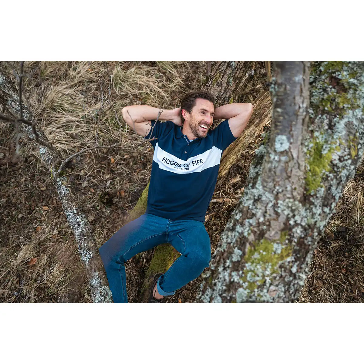 Hoggs of Fife Stewart Block Pique Polo Shirt - Worn by Model Hoggs of Fife Stewart Block Pique Polo Shirt - Worn by Model