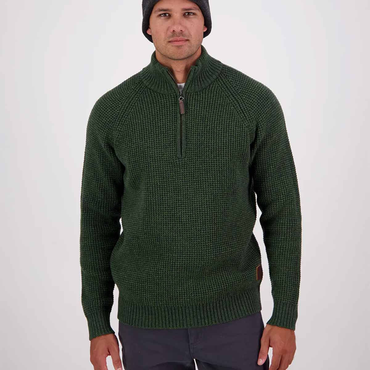 Swanndri Chalky Island Waffle Knit 1/4 Zip - Dark Olive Swanndri Chalky Island Waffle Knit 1/4 Zip - Dark Olive